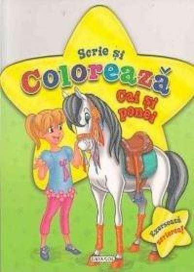 Coperta cărții Scrie si coloreaza cai si ponei - verde