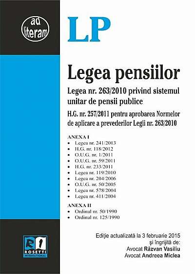 Legea pensiilor. Editie actualizata la 3 februarie 2015