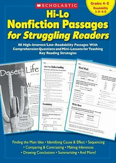 Hi-Lo Nonfiction Passages for Struggling Readers: Grades 4-5: 80 High-Interest/Low-Readability Passages with Comprehension Questions and Mini-Lessons, Paperback