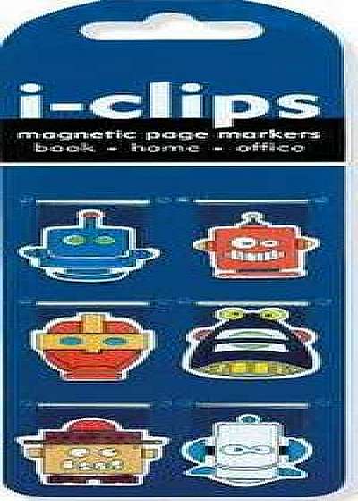 Robots Shaped I-Clips Magnetic Page Markers (Set of 6 Magnetic Bookmarks)