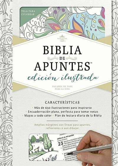 Rvr 1960 Biblia de Apuntes, Edicion Ilustrada, Blanco En Tela Para Colorear, Hardcover