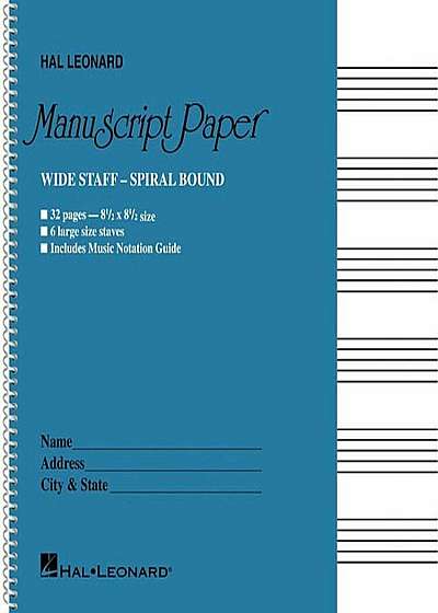 Coperta cărții Wide Staff Wirebound Manuscript Paper (Aqua Cover), Paperback