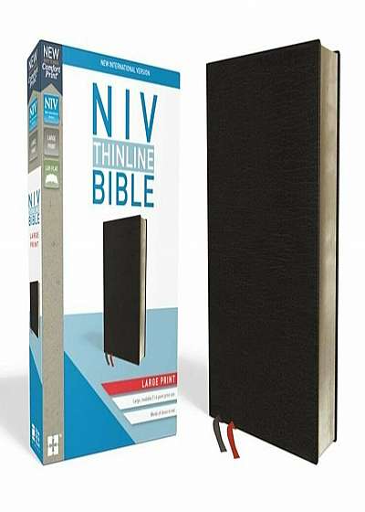 NIV, Thinline Bible, Large Print, Bonded Leather, Black, Red Letter Edition, Hardcover