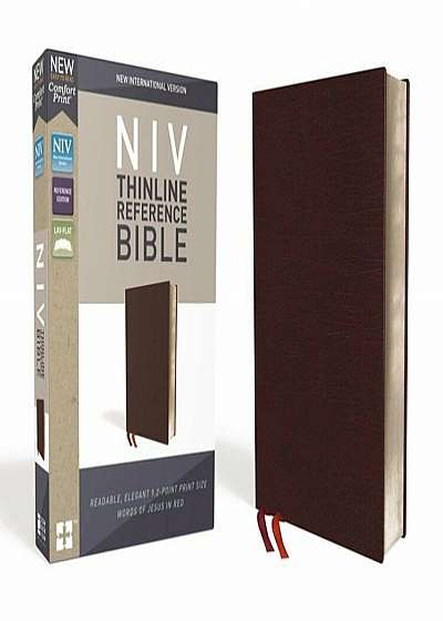 NIV, Thinline Reference Bible, Bonded Leather, Burgundy, Red Letter Edition, Comfort Print, Hardcover