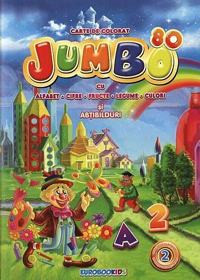 Jumbo 80, Vol 2: Carte de colorat. Alfabet. Cifre. Legume. Fructe si abtibilduri