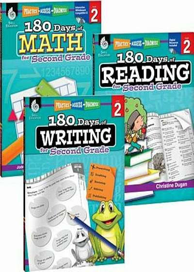 180 Days of Reading, Writing and Math for Second Grade 3-Book Set, Paperback