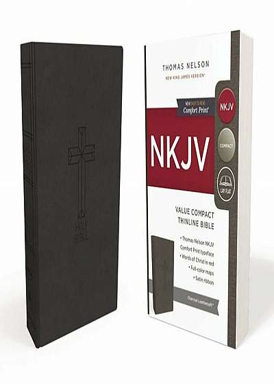NKJV, Value Thinline Bible, Compact, Imitation Leather, Black, Red Letter Edition, Hardcover