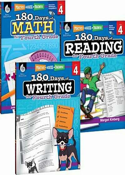 180 Days of Reading, Writing and Math for Fourth Grade 3-Book Set, Hardcover