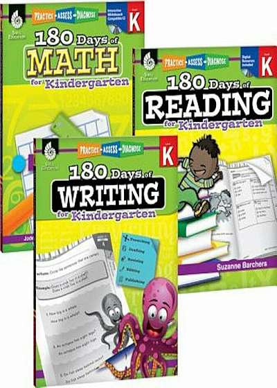 180 Days of Reading, Writing and Math for Kindergarten 3-Book Set, Paperback