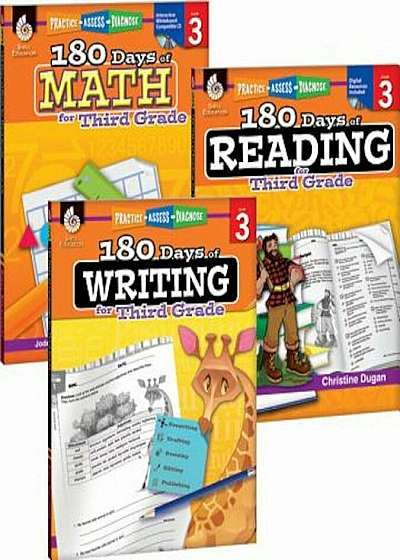 180 Days of Reading, Writing and Math for Third Grade 3-Book Set, Paperback