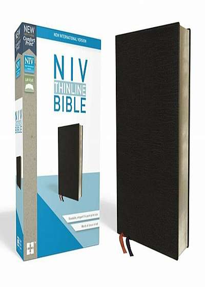 NIV, Thinline Bible, Bonded Leather, Black, Indexed, Red Letter Edition, Hardcover