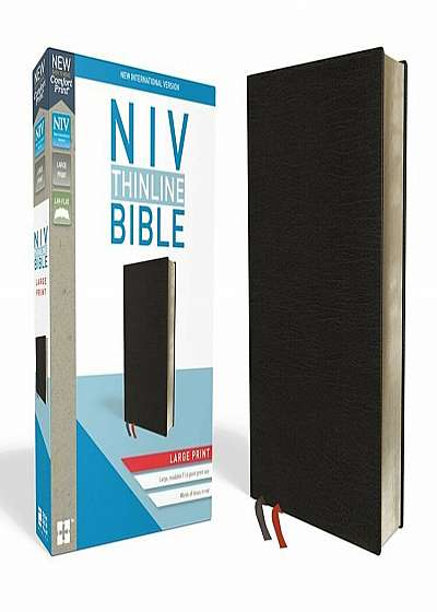 NIV, Thinline Bible, Large Print, Bonded Leather, Black, Indexed, Red Letter Edition, Hardcover