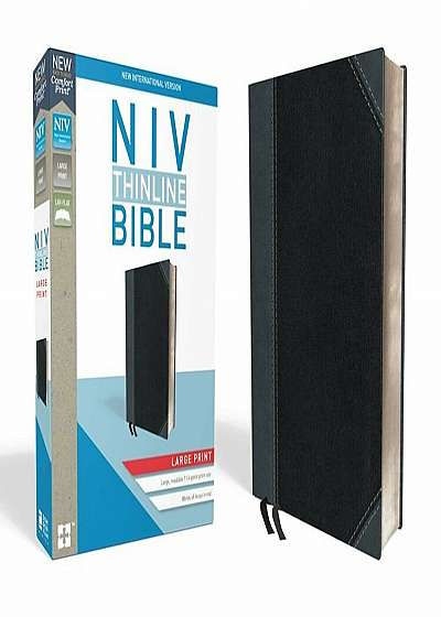 NIV, Thinline Bible, Large Print, Imitation Leather, Black/Gray, Red Letter Edition, Hardcover