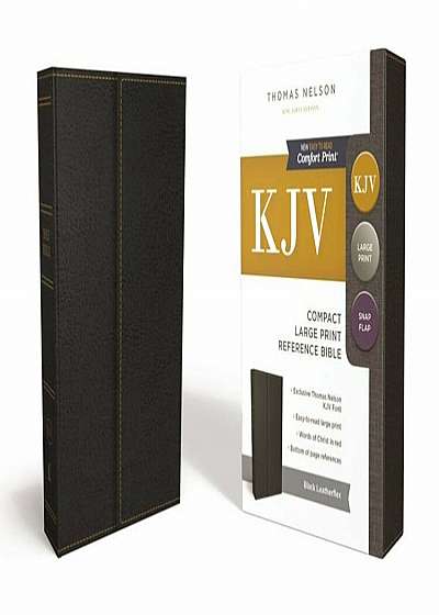 KJV, Reference Bible, Compact, Large Print, Snapflap Leather-Look, Black, Red Letter Edition, Paperback