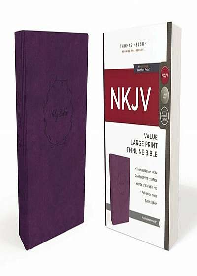 NKJV, Value Thinline Bible, Large Print, Imitation Leather, Purple, Red Letter Edition, Hardcover