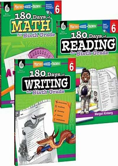 180 Days of Reading, Writing and Math for Sixth Grade 3-Book Set, Paperback