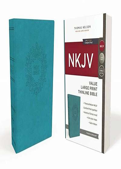 NKJV, Value Thinline Bible, Large Print, Imitation Leather, Blue, Red Letter Edition, Hardcover