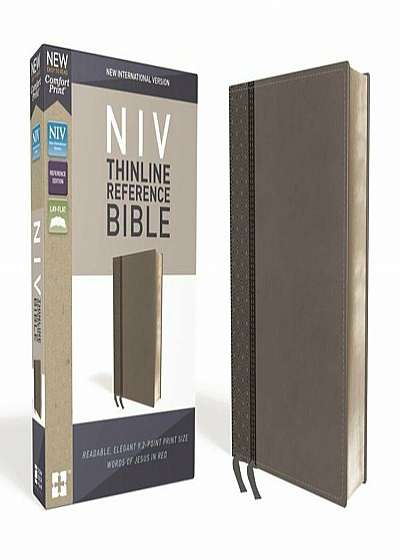 NIV, Thinline Reference Bible, Imitation Leather, Gray, Red Letter Edition, Comfort Print, Hardcover