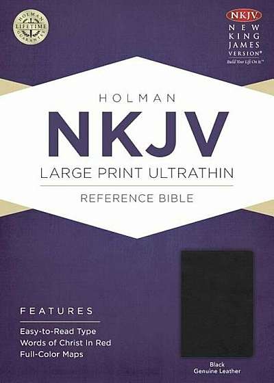 NKJV Large Print Ultrathin Reference Bible, Black Genuine Leather, Hardcover