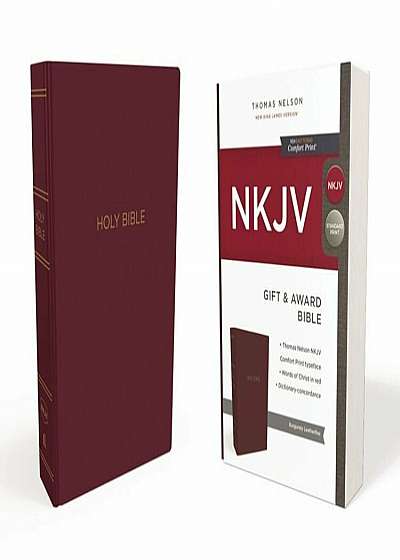 NKJV, Gift and Award Bible, Leather-Look, Burgundy, Red Letter Edition, Paperback