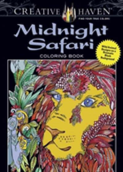 Coperta cărții Creative Haven Midnight Safari Coloring Book