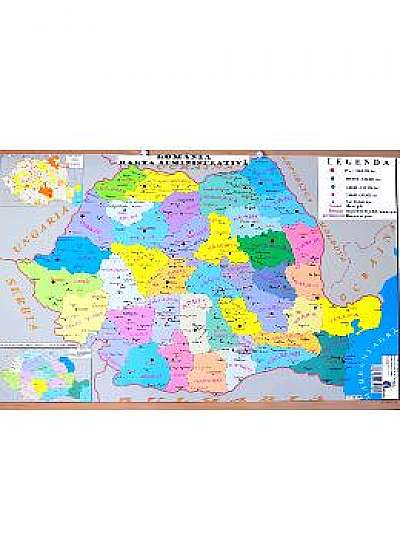 Harta de perete - Romania. Harta Administrativa + Harta Fizica