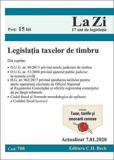 Legislația taxelor de timbru. Actualizat la 07.01.2020