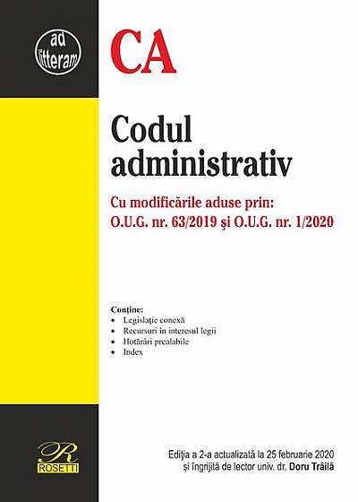 Codul administrativ. Ediția a II-a, actualizată la 25 februarie 2020