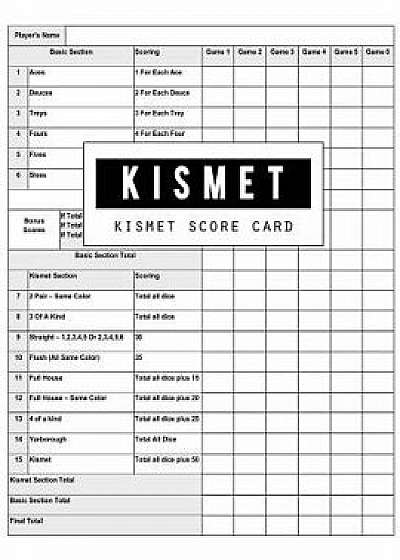 Kismet Score Card: Kismet Scoring Game Record Level Keeper Book, Kismet Score, Score Pad Makes It Easy Scores for the Game Kismet, Size 8, Paperback/Narika Publishing