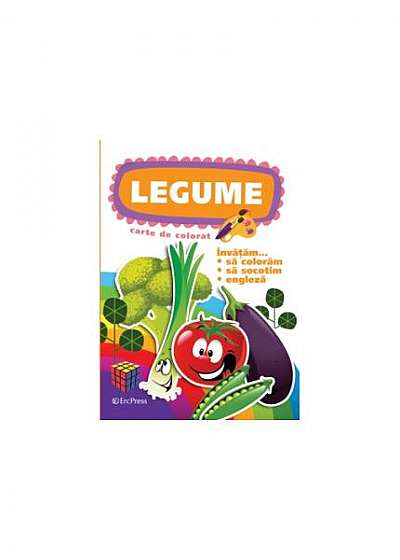 Coperta cărții Legume. Carte de colorat. Învățăm... să colorăm, exerciții grafice, engleză
