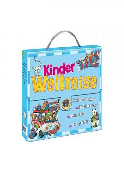 Kinder-Weltreise-Koffer : Kinderweltatlas - 50 Quizkarten - Memo-Spiel - Europakarte