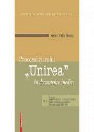 Coperta cărții Procesul ziarului „Unirea” in documente inedite [The case of “Unirea” newspaper in unpublished documents] de Sorin Valer Russu