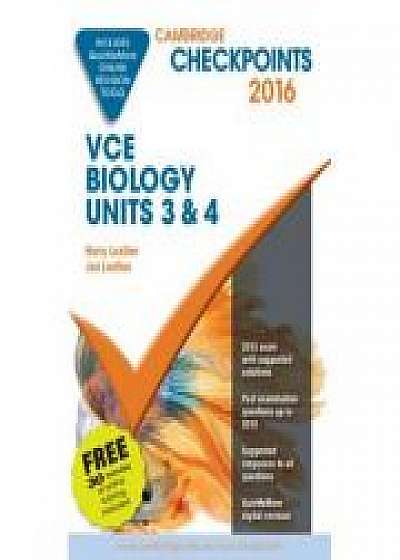 Coperta cărții Cambridge Checkpoints VCE Biology Units 3 and 4 2016 and Quiz Me More, Jan Leather
