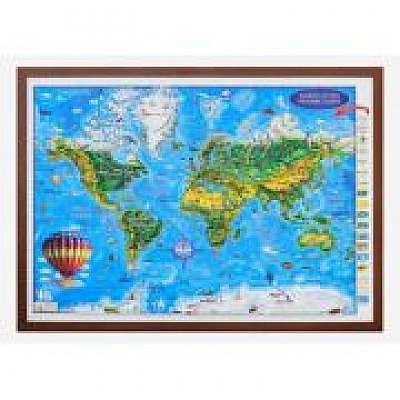 Harta Lumii pentru copii, proiectie 3D, 1000x700mm (3DGHLCP100)