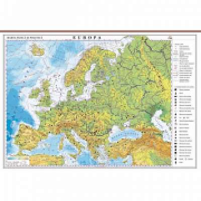 Europa. Harta fizica si politica 1400x1000 mm cu sipci (GHC1F14)
