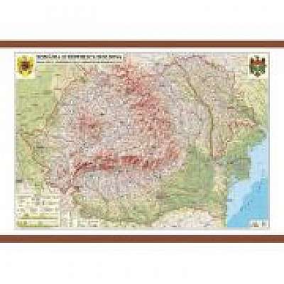 Romania si Republica Moldova. Harta fizica, administrativa si a substantelor minerale utile 1400x1000 mm (GHRCD)