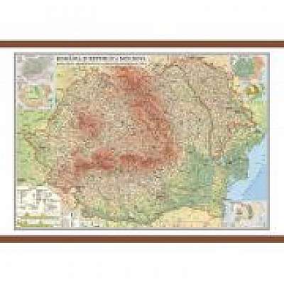 Romania si Republica Moldova. Harta fizica, administrativa si a substantelor minerale utile 1000x700 mm (GHRF100)
