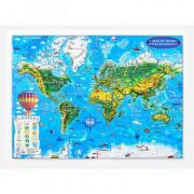 Carte du monde pour les enfants projection en 3D, 450x330mm (3DGHLCP45-FR)