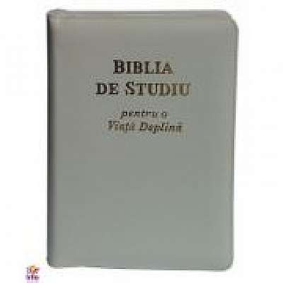 Biblia de studiu pentru o viata deplina. Coperta din piele alba, fermoar si index, LPI140