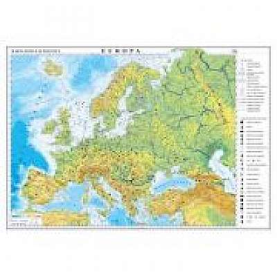 Europa. Harta fizica si politica /Harta de contur (verso), 600x470 mm (GHEF60)