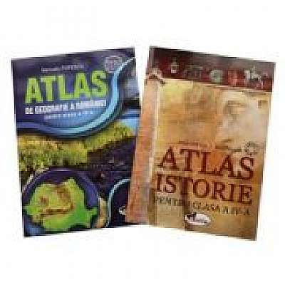 Set 2 atlase scolare pentru clasa a IV-a. Atlas de Geografie a Romaniei, Atlas de Istorie