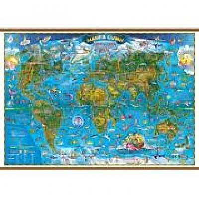 Harta lumii pentru copii 1000x700 mm, cu sipci (GHLCP100)