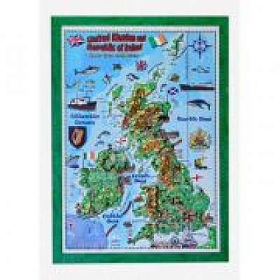 United Kingdom and Ireland map for children, 3D projection, Mercator 700x1000mm (3DGHBRIT70-EN)