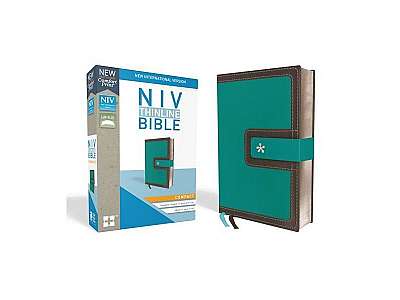 NIV, Thinline Bible, Compact, Imitation Leather, Blue/Brown, Red Letter Edition