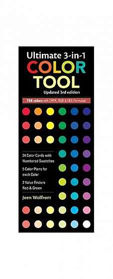 Ultimate 3-In-1 Color Tool: -- 24 Color Cards with Numbered Swatches -- 5 Color Plans for Each Color -- 2 Value Finders Red & Green