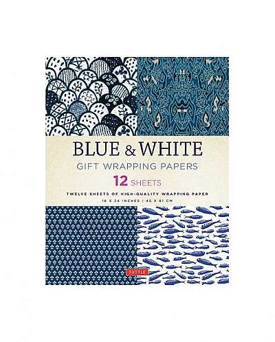Blue & White Gift Wrapping Papers: 12 Sheets of High-Quality 18 X 24 Inch Wrapping Paper