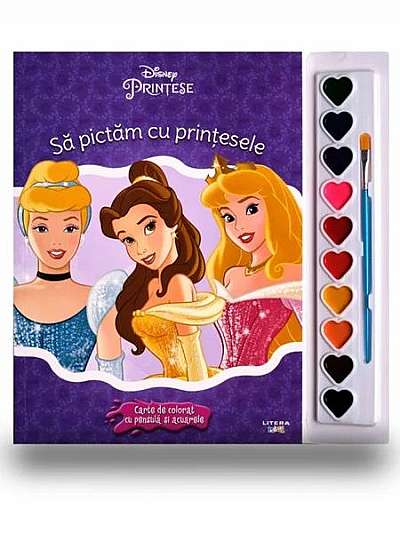 Disney. Prințese. Să pictăm cu prințesele. Carte de colorat cu pensulă și acuarele