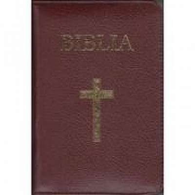 Biblia medie, 063, coperta piele, grena, cu cruce, margini aurii, repertoar, fermoar