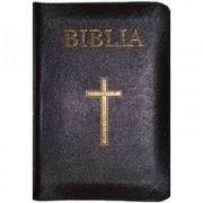 Biblia mica, 053, coperta piele, neagra, cu cruce, margini aurii, repertoar, fermoar