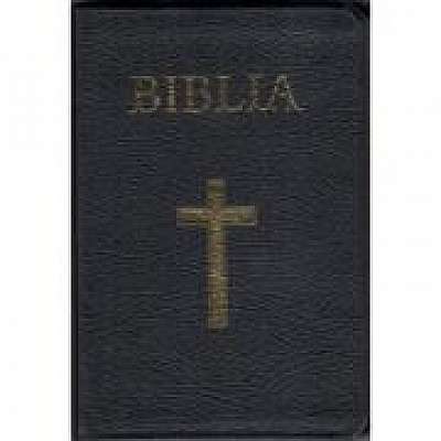 Biblia medie, 063, coperta piele, neagra, cu cruce, margini aurii, repertoar, fermoar